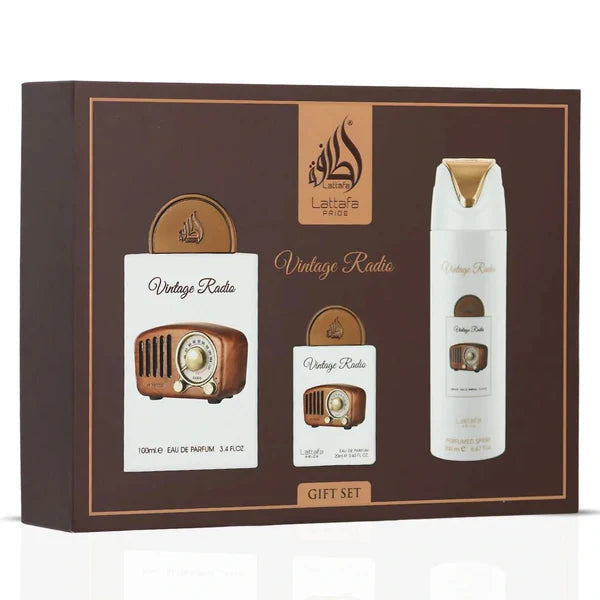 VINTAGE RADIO 3 PIECE GIFT SET 100 ML BY LATAFFA PRIDE