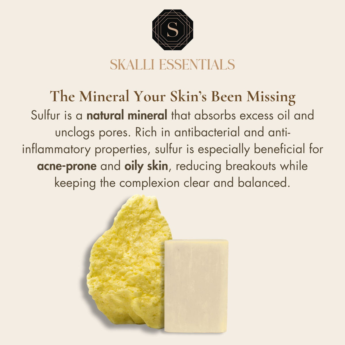 Skalli Essentials
Sulfur Natural Handmade Body Bar with Organic Moroccan Argan Oil 3.5oz